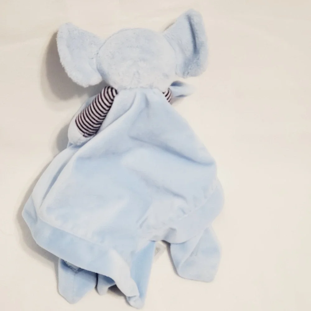 Carters Baby Blue Elephant Lovey Rattle Security Blanket Stripe Navy Plush Satin